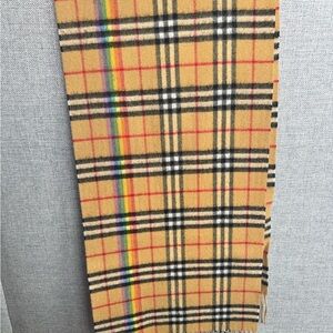 Burberry Tan Check Scarf with Rainbow Stripe